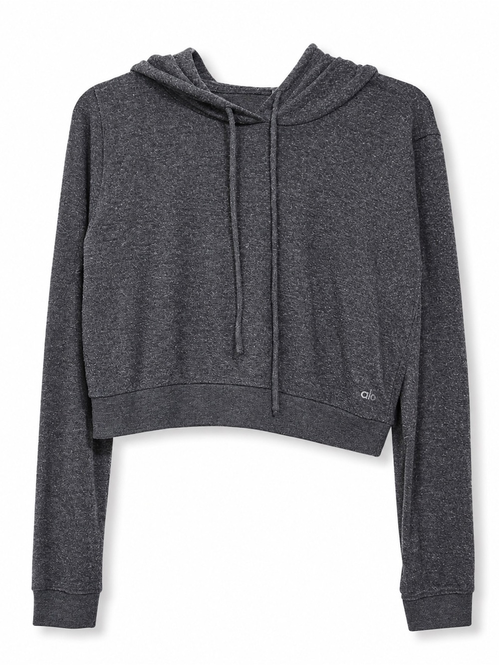 ALO Yoga Charcoal Heather Cropped Pullover Hoodie